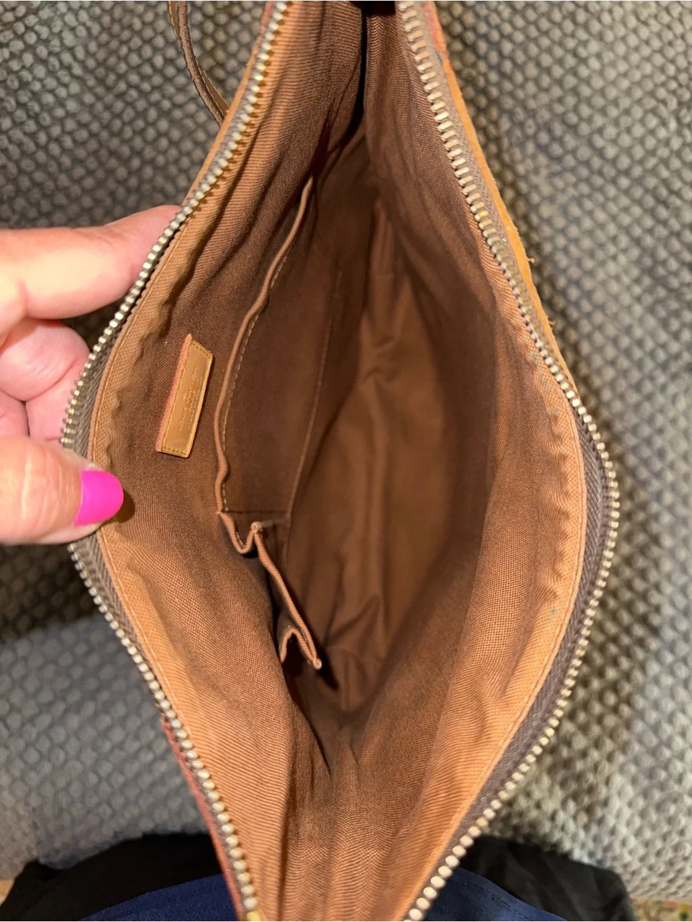 Louis Vuitton Brown Canvas Shoulder Bag with Tan Leather Trim